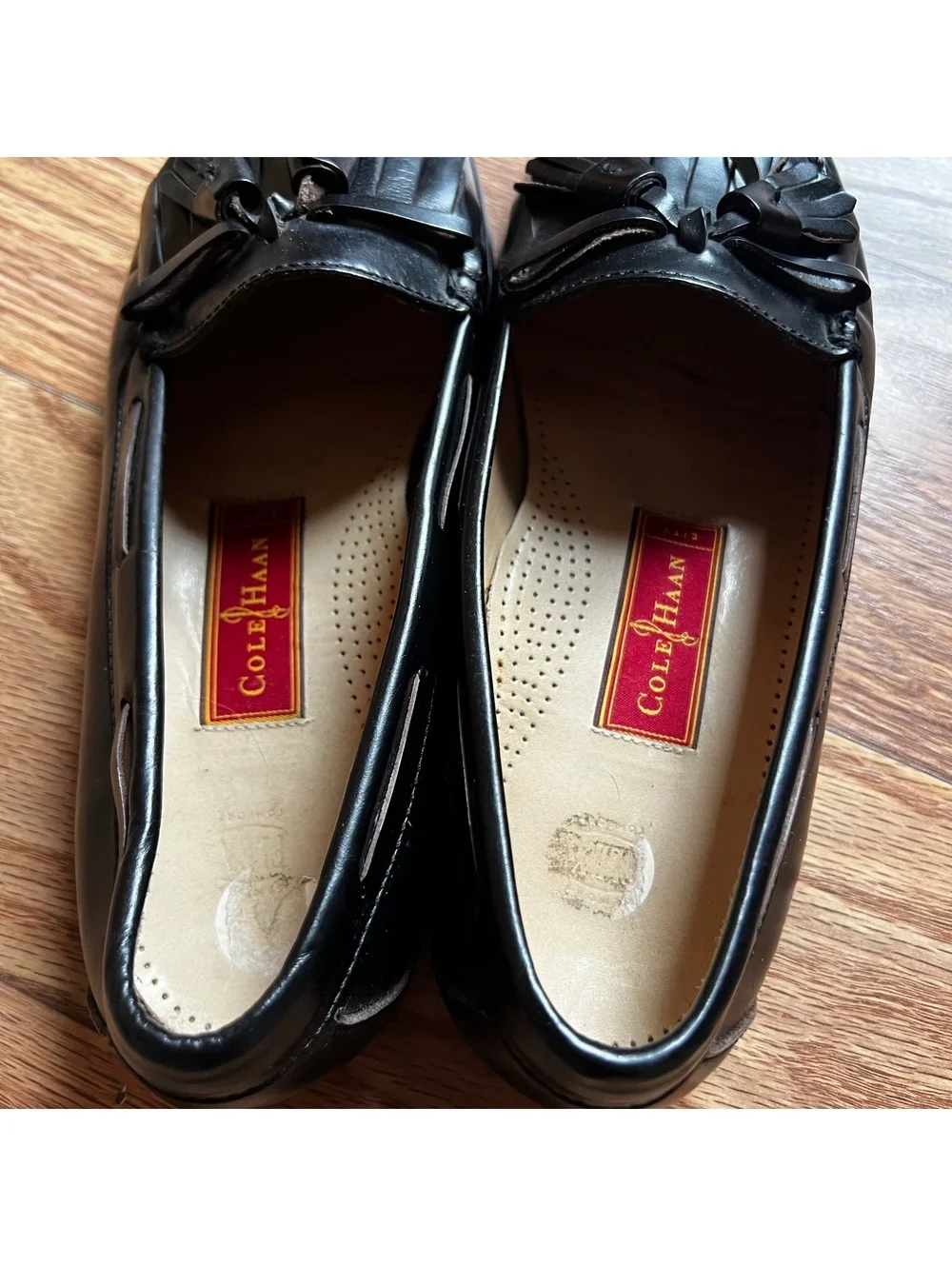Vintage Cole Haan Black Leather Tassel Penny Loafers Retro Preppy Dress Shoes